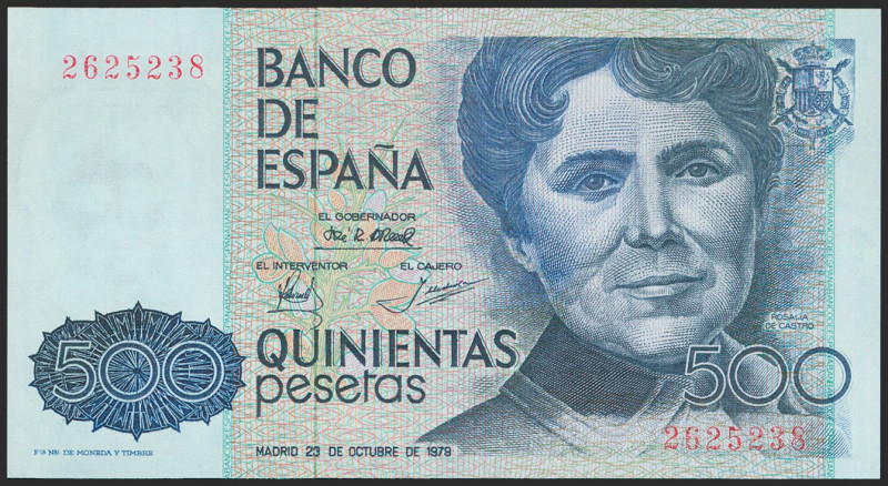 500 Pesetas. 25 de Octubre de 1979. Sin serie. (Edifil 2017: 476). SC.