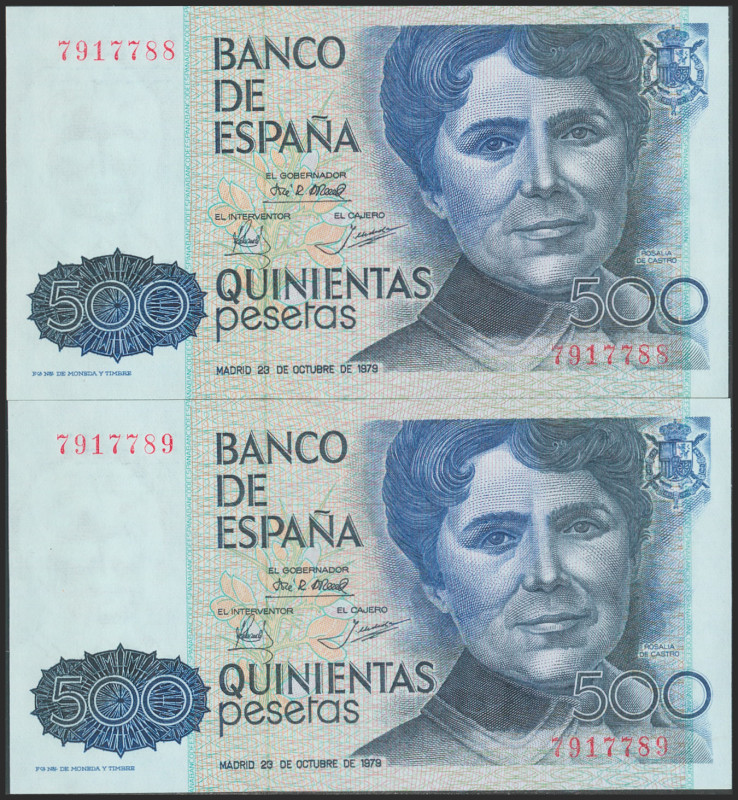 500 Pesetas. 23 de Octubre de 1979. Pareja correlativa. Sin serie. (Edifil 2017:...