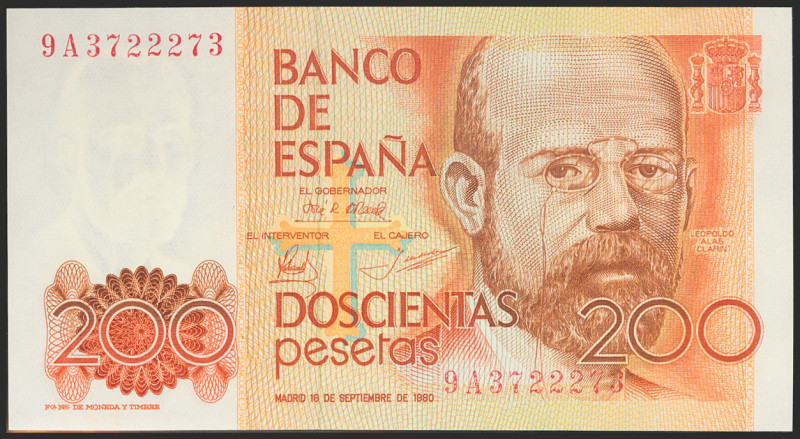 200 Pesetas. 16 de Septiembre de 1980. Serie especial 9A y numeración capicúa. (...