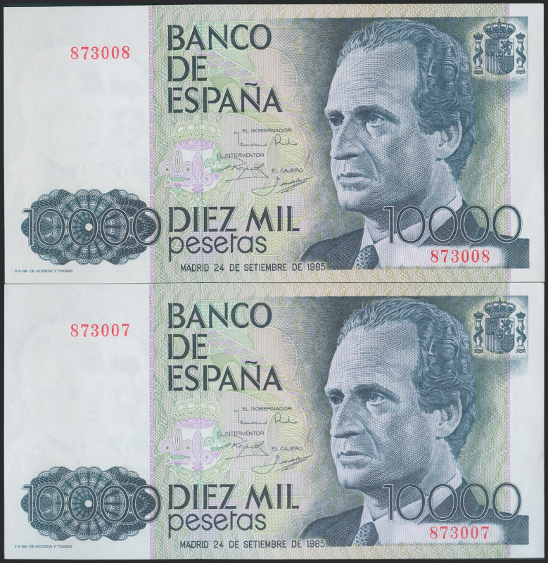 10000 Pesetas. 24 de Septiembre de 1985. Pareja correlativa. Sin serie. (Edifil ...