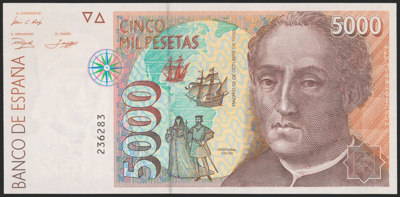 5000 Pesetas. 12 de Octubre de 1992. Sin serie. (Edifil 2021: 484). SC.