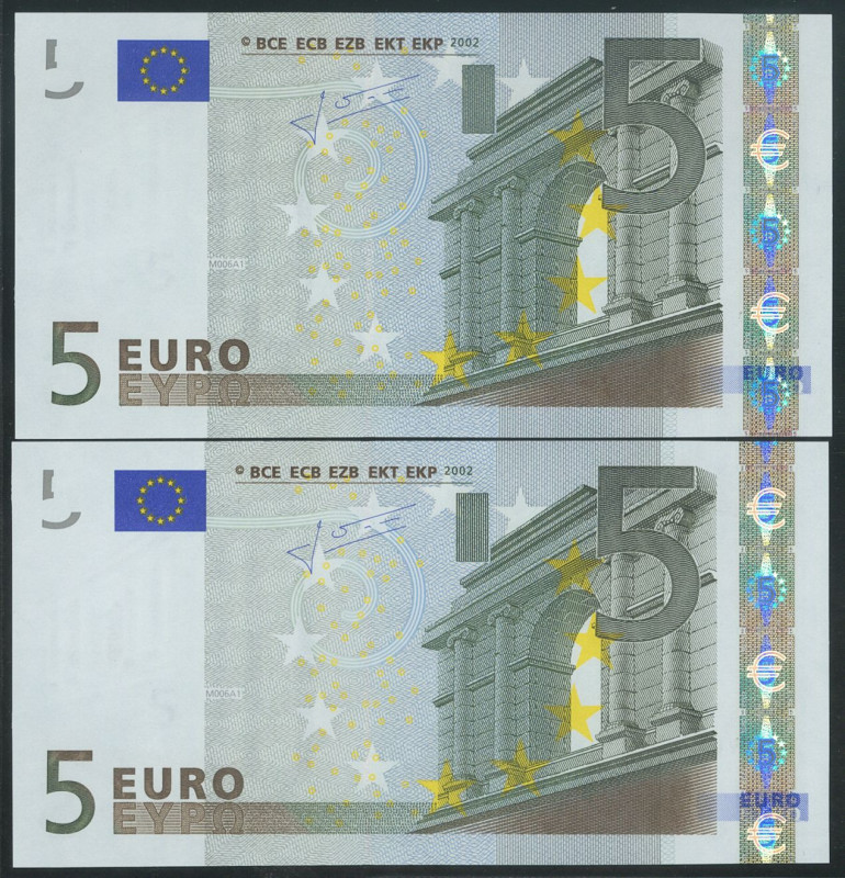 5 Euros. 1 de Enero de 2002. Pareja correlativa (cabe recordar que el último díg...