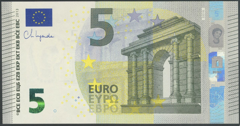 5 Euros. 2 de Mayo de 2013. Firma Christine Lagarde. Serie E (Eslovaquia). (Edif...