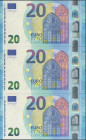 20 Euros. 25 de Noviembre de 2015. Firma Draghi. Serie U (Francia). Trío correlativo (cabe recordar que el último dígito de todos los billetes denomin...