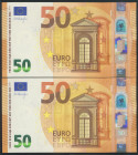 50 Euros. 4 de Abril de 2017. Pareja correlativa (cabe recordar que el último dígito de todos los billetes denominados en euros es para control intern...