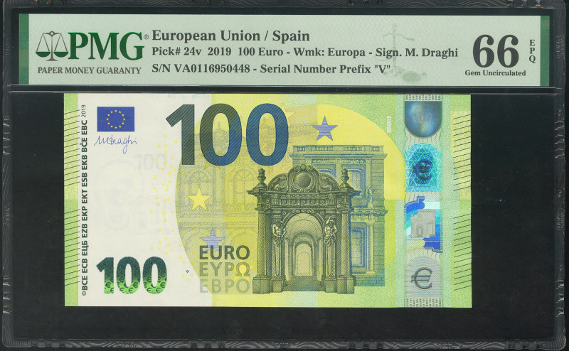 100 Euros. 2019. Firma Draghi. Serie V (España). (Edifil 2021: 497). SC. Encapsu...