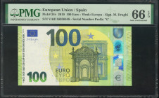 100 Euros. 2019. Firma Draghi. Serie V (España). (Edifil 2021: 497). SC. Encapsulado PMG66EPQ.