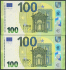 100 Euros. 28 de Mayo de 2019. Pareja correlativa (cabe recordar que el último dígito de todos los billetes denominados en euros es para control inter...