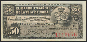 BANCO ESPAÑOL DE LA ISLA DE CUBA. 50 Centavos. 15 de Mayo de 1896. Serie H. (Edifil 2021: 70). Apresto original. SC-.