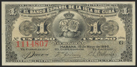 BANCO ESPAÑOL DE LA ISLA DE CUBA. 1 Peso. 15 de Mayo de 1896. Serie G. (Edifil 2021: 71). Apresto original. SC.