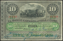 BANCO ESPAÑOL DE LA ISLA DE CUBA. 10 Centavos. 15 de Mayo de 1895. Serie E y fechado con estampilla. (Edifil 2021: 73). Conserva gran parte del aprest...