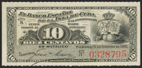 BANCO ESPAÑOL DE LA ISLA DE CUBA. 10 Centavos. 15 de Febrero de 1897. Serie K. (Edifil 2021: 84). Apresto original. SC-.