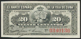 BANCO ESPAÑOL DE LA ISLA DE CUBA. 20 Centavos. 15 de Febrero de 1897. Serie I. (Edifil 2021: 85). Apresto original. SC.