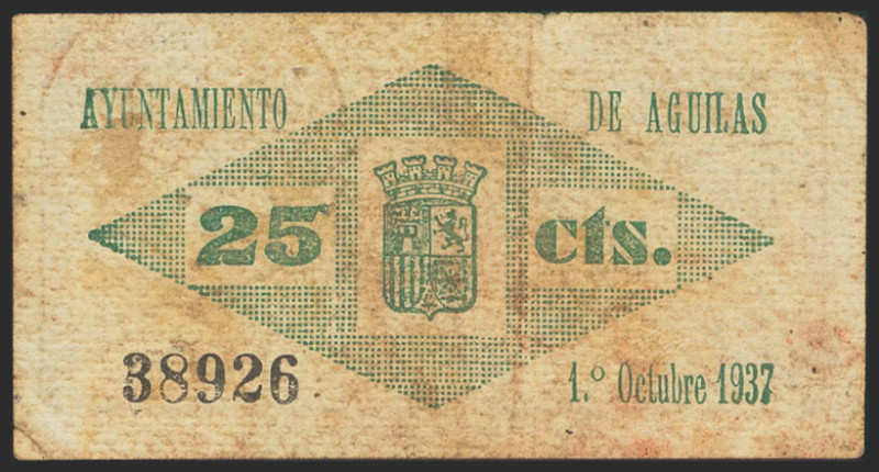 AGUILAS (MURCIA). 25 Céntimos. 1 de Octubre de 1937. (González: 92). MBC.