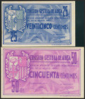 AINSA (HUESCA). 25 Céntimos y 50 Céntimos. 30 de Agosto de 1937. (González: 105, 106). SC.