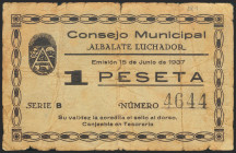 ALBALATE LUCHADOR (TERUEL). 1 Peseta. 15 de Junio de 1937. Serie B. (González: 175). Inusual. BC.