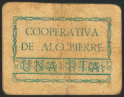 ALCUBIERRE (HUESCA). 1 Peseta. (1937ca). (González: 397). Raro. MBC-.