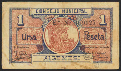 ALGEMESI (VALENCIA). 1 Peseta. (1937ca). Serie E. (González: 477). MBC.