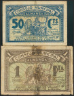 ALMANSA (ALBACETE). 50 Céntimos y 1 Peseta. (1937ca). (González: 549/50). Serie completa, presencia de cinta adhesiva. MBC-/RC.