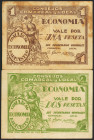 BARBASTRO (HUESCA). 1 Peseta y 2 Pesetas. (1938ca). (González: 883/84). Inusual serie completa. MBC+.