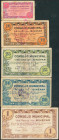 BINEFAR (HUESCA). 5 Céntimos, 10 Céntimos, 25 Céntimos, 50 Céntimos y 1 Peseta. 25 de Abril de 1937. (González: 1226/30). Rara serie completa. MBC/MBC...