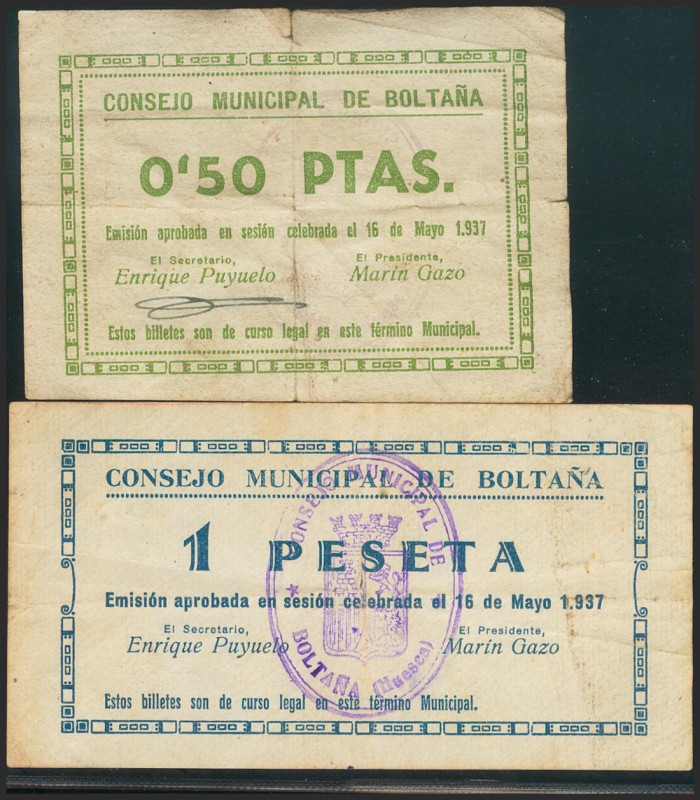 BOLTAÑA (HUESCA). 50 Céntimos y 1 Peseta. 1937. (González: 1269, 1270). Inusuale...