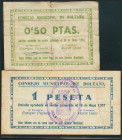 BOLTAÑA (HUESCA). 50 Céntimos y 1 Peseta. 1937. (González: 1269, 1270). Inusuales. BC/MBC-.