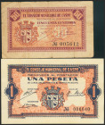 CASPE (HUESCA). 50 Céntimos y 1 Peseta. (1937ca). (González: 1738/39). Serie completa. BC+/SC.