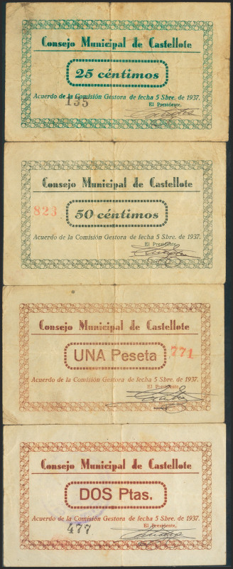 CASTELLOTE (TERUEL). 25 Céntimos, 50 Céntimos, 1 Peseta y 2 Pesetas. 5 de Septie...