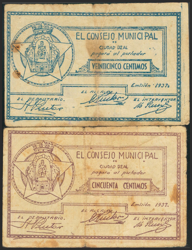 CIUDAD REAL. 25 Céntimos y 50 Céntimos. 1937. Series D y B, respectivamente. (Go...