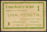 DON BENITO (BADAJOZ). 1 Peseta. 20 de Noviembre de 1937. (González: 2240). Inusual. MBC-.
