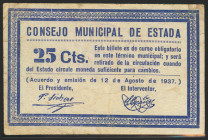 ESTADA (HUESCA). 25 Céntimos. 12 de Agosto de 1937. (González: 2350). Inusual. MBC.