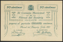 FLOREAL DEL RASPEIG (ALICANTE). 50 Céntimos. Julio 1937. Serie B. (González: 2462). SC-.