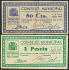 FONZ (HUESCA). 50 Céntimos y 1 Peseta. Agosto 1937. (González: 2477, 2478). Escasos. MBC.