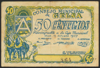 GELSA (ZARAGOZA). 50 Céntimos. 14 de Octubre de 1937. (González: 2640). Inusual. MBC+.