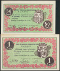 GUADIX (GRANADA). 50 Céntimos y 1 Peseta. 1 de Enero de 1937. (González: 2771, 2772). SC.