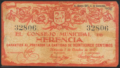 HERENCIA (CIUDAD REAL). 25 Céntimos. Octubre 1937. (González: 2818). BC.