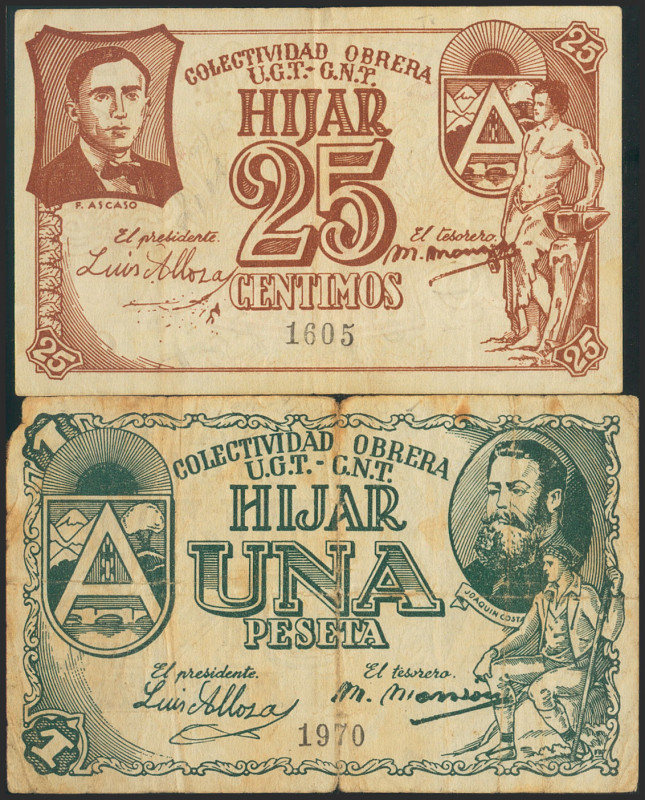 HIJAR (TERUEL). 25 Céntimos y 50 Céntimos. (1937ca). (González: 2849/50). Serie ...