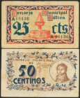 JATIVA (VALENCIA). 25 Céntimos y 50 Céntimos. 5 de Junio de 1937. El 25 Céntimos serie A. (González: 3024, 3025). MBC.