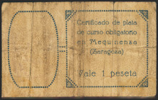 MEQUINENZA (ZARAGOZA). 1 Peseta. 15 de Abril de 1937. (González: 3497). Raro. BC+.