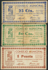 MONZON (HUESCA). 25 Céntimos, 50 Céntimos y 1 Peseta. Junio 1937. (González: 3674/76). Rara serie completa. MBC+/MBC-.