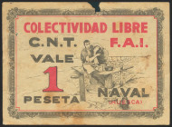 NAVAL (HUESCA). 1 Peseta. (1937ca). (González: 3812). Muy raro. RC.