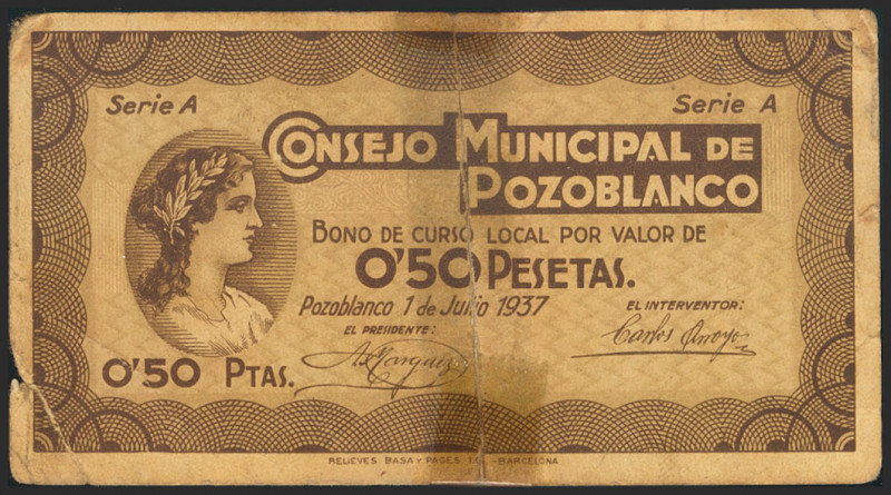 POZOBLANCO (CORDOBA). 50 Céntimos. 1 de Julio de 1937. Serie A. (González: 4286)...