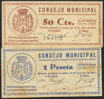 SARIÑENA (HUESCA). 50 Céntimos y 1 Peseta. 10 de Junio de 1937. (González: 4785/86). Inusual serie completa. EBC-.