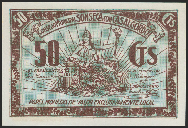 SONSECA CON CASALGORDO (TOLEDO). 50 Céntimos. (1937ca). Sin numeración. (Gonzále...