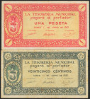 SUECA (VALENCIA). 25 Céntimos y 1 Peseta. 1 de Junio de 1937. Series A y B, respectivamente. (González: 4929, 4930). MBC+.