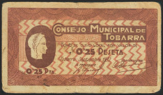 TOBARRA (ALBACETE). 25 Céntimos. Septiembre 1937. (González: 5018). MBC-.