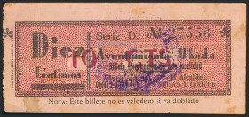 UBEDA (JAEN). 10 Céntimos. 1 de Marzo de 1937. Serie D. (González: 5194). Inusual. MBC-.