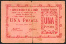 LA UNION (MURCIA). 1 Peseta. Junio 1937. Serie A. (González: 5225). MBC-.