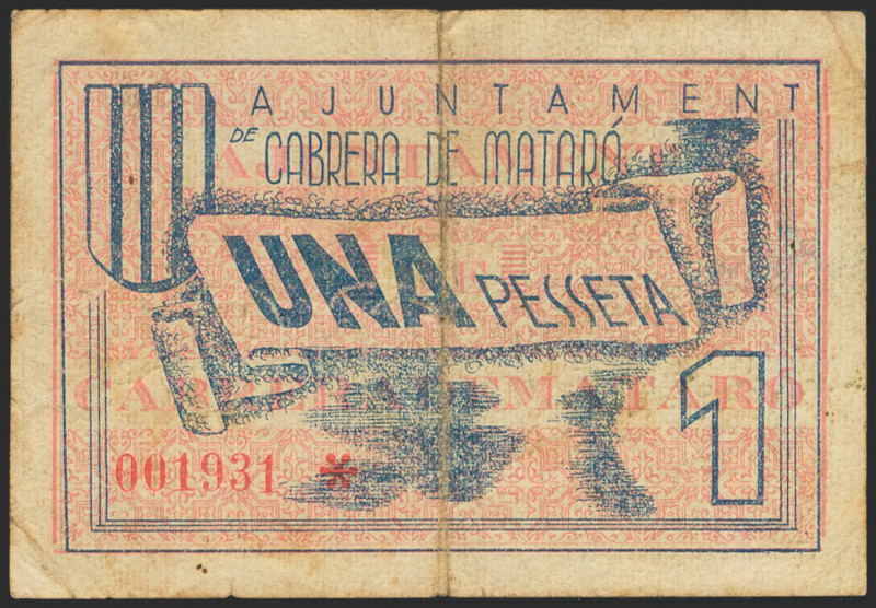 CABRERA DE MATARO (BARCELONA). 1 Peseta. (1937ca). (González: 7239). BC.